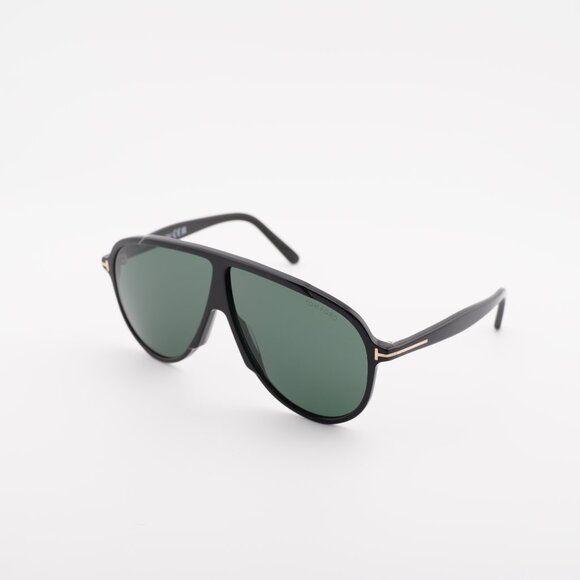Tom Ford FT1211 01N Vladimir Sunglasses Shiny Black Aviator Frame, Green Lenses - Picture 2 of 13